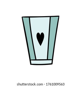 Cute blue coffee mug with a heart. Vector hand doodle illustration for a restaurant or coffee shop. Good morning, breakfast, drink, coffee, tea.