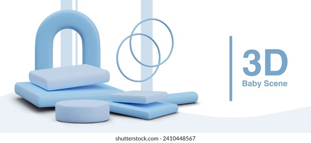Un concepto azul para mostrar productos para niños, productos. Escena de bebé