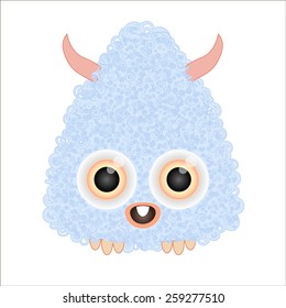 cute blue curly monster with horns