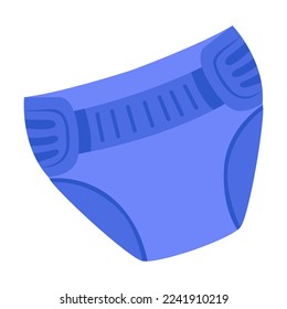 Cute blue diapers with Velcro for a boy vector illustration. Baby shower element for photo, card or invitation, rattles for boys and girls on white background