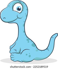 cute blue dino cartoon with white background
