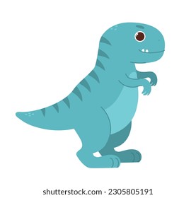 Cute blue dinosaur. Adorable dino and animal. Educational material, biology and history. Poster or banner for website. Cartoon flat vector illustration isolated on white background