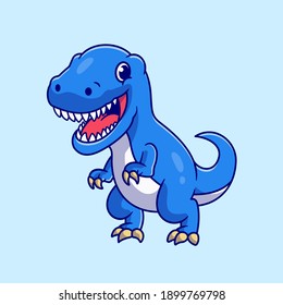 Cute Blue Dinosaur Cartoon Vector Icon Illustration. Animal Wildlife Icon Concept Isolated Premium Vector. Flat Cartoon Style