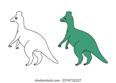 Cute blue dinosaur character. Editable stroke. Coloring page template. Design element for print, greeting card, invitation, book. Isolated vector illustration