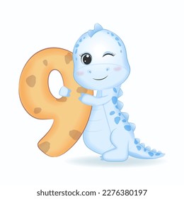 Cute Blue Dinosaurier mit Nummer 9, Cartografik