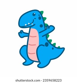 Cute  blue dinosaur simple cartoon