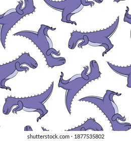 Cute blue dinosaurs isolated on white background. Children's seamless pattern. Vector flat graphic hand drawn illustration. Texture.