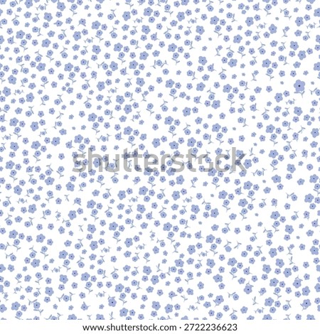 Cute blue ditsy small flowers seamless design pattern