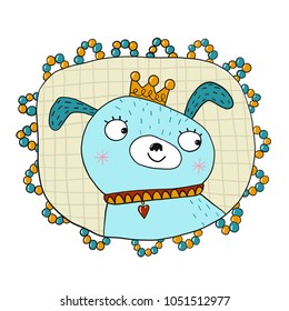 Cute blue dog princess vector illustration
