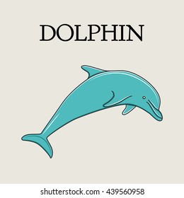 Cute blue dolphin cartoon jumping. Vector illustration. Ocen animal dolphin.