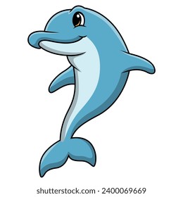Cute blue dolphin cartoon on white background
