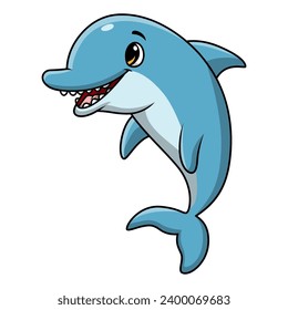 Cute blue dolphin cartoon on white background