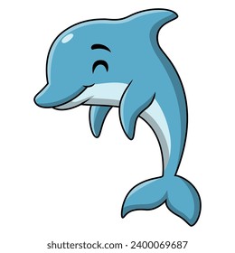 Cute blue dolphin cartoon on white background
