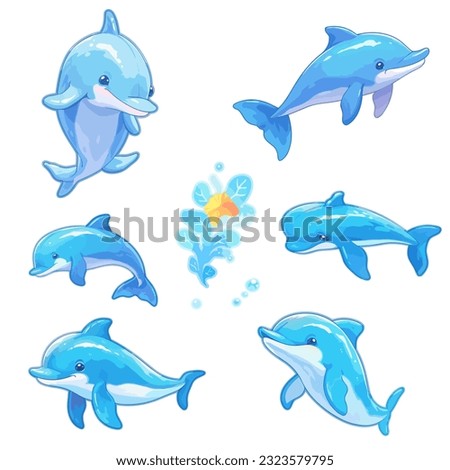 cute blue dolphin cartoon picture series clip art