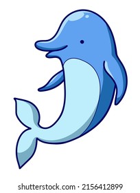 Delfín azul lindo de estilo plano. Ilustración de dibujos animados.