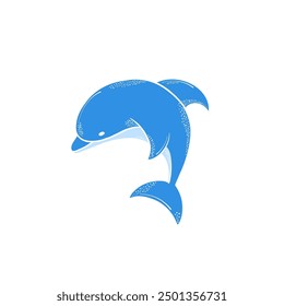 Cute blue dolphin. Hand drawn  elements. Sea animals. Vector doodle cartoon set of marine life objects for your design.