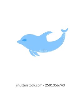 Cute blue dolphin. Hand drawn  elements. Sea animals. Vector doodle cartoon set of marine life objects for your design.