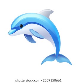 Cute Blue Dolphin Illustration in Cartoon Style. Playful Dolphin with Smooth Gradient Colors