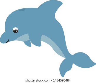 Delfín azul, ilustración, vector sobre fondo blanco.