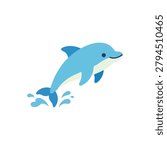 Cute Blue Dolphin Jumping Out of Water Cartoon Vector Illustration