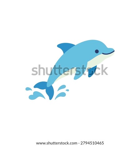Cute Blue Dolphin Jumping Out of Water Cartoon Vector Illustration