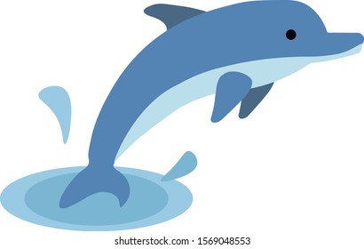 A Cute blue dolphin jumps out from water graphic