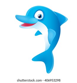 Cute Blue Dolphin Smiling