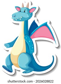 Cute blue dragon cartoon character sticker illustration