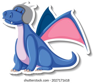 Cute blue dragon cartoon character sticker illustration