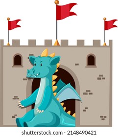 Cute blue dragon cartoon character illustration
