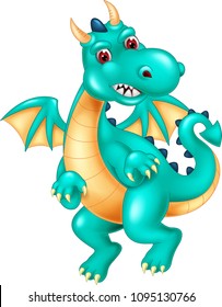 Cute Blue Dragon Cartoon Standing Smiling Stock Vector (Royalty Free ...