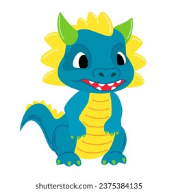 Cute blue dragon. Child dragon persona. Cartoon modern style vector illustration.