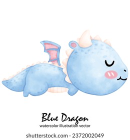 Cute Blue Dragon, Dragon, watercolor, illustration vector, Year of the Dragon