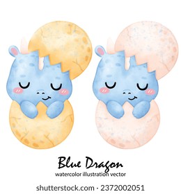 Cute Blue Dragon, Dragon, watercolor, illustration vector, Year of the Dragon