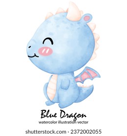 Cute Blue Dragon, Dragon, watercolor, illustration vector, Year of the Dragon