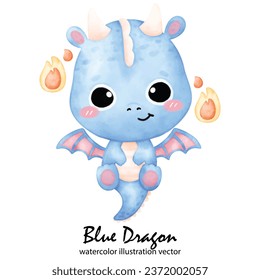 Cute Blue Dragon, Dragon, watercolor, illustration vector, Year of the Dragon