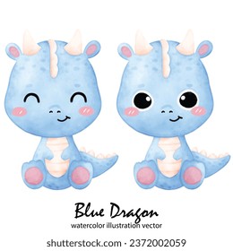 Cute Blue Dragon, Dragon, watercolor, illustration vector, Year of the Dragon