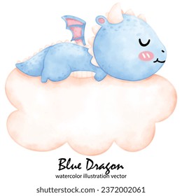 Cute Blue Dragon, Dragon, watercolor, illustration vector, Year of the Dragon