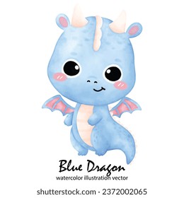 Cute Blue Dragon, Dragon, watercolor, illustration vector, Year of the Dragon