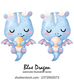 Cute Blue Dragon, Dragon, watercolor, illustration vector, Year of the Dragon