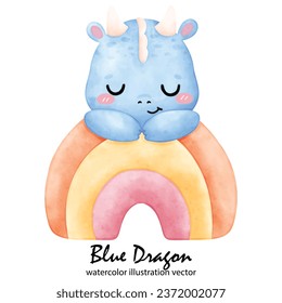 Cute Blue Dragon, Dragon, watercolor, illustration vector, Year of the Dragon