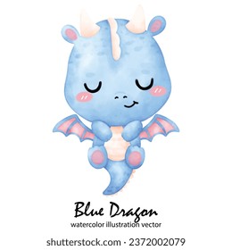 Cute Blue Dragon, Dragon, watercolor, illustration vector, Year of the Dragon