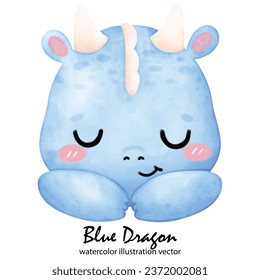 Cute Blue Dragon, Dragon, watercolor, illustration vector, Year of the Dragon