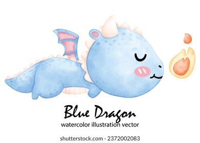 Cute Blue Dragon, Dragon, watercolor, illustration vector, Year of the Dragon