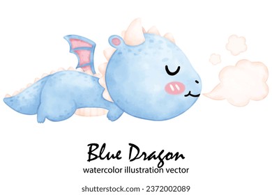 Cute Blue Dragon, Dragon, watercolor, illustration vector, Year of the Dragon