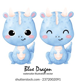 Cute Blue Dragon, Dragon, watercolor, illustration vector, Year of the Dragon