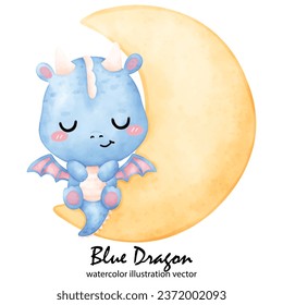 Cute Blue Dragon, Dragon, watercolor, illustration vector, Year of the Dragon