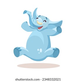 Cute Blue Elephant Character Jumping with Joy Vector Illustration