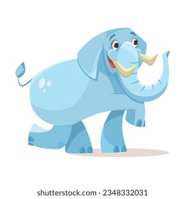 Cute Blue Elephant Character Walking Vector Illustration