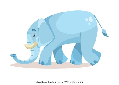 Cute Blue Elephant Character Walking with Sad Face Vector Illustration